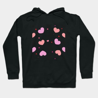 Plaid hearts with seamless black pattern with doodle paw prints Hoodie